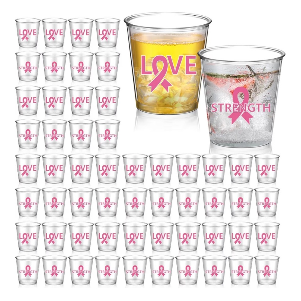 Breast Cancer Awareness Pink Ribbon Shot Glasses Party Set (100) NEW in box 🎀🥂